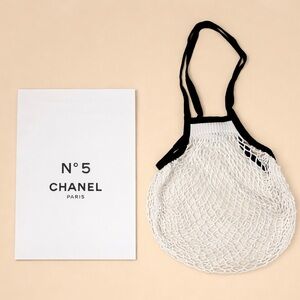 CHANEL No5 100 Anniversary White Crochet Mesh Tote Bag & logo shopping bag